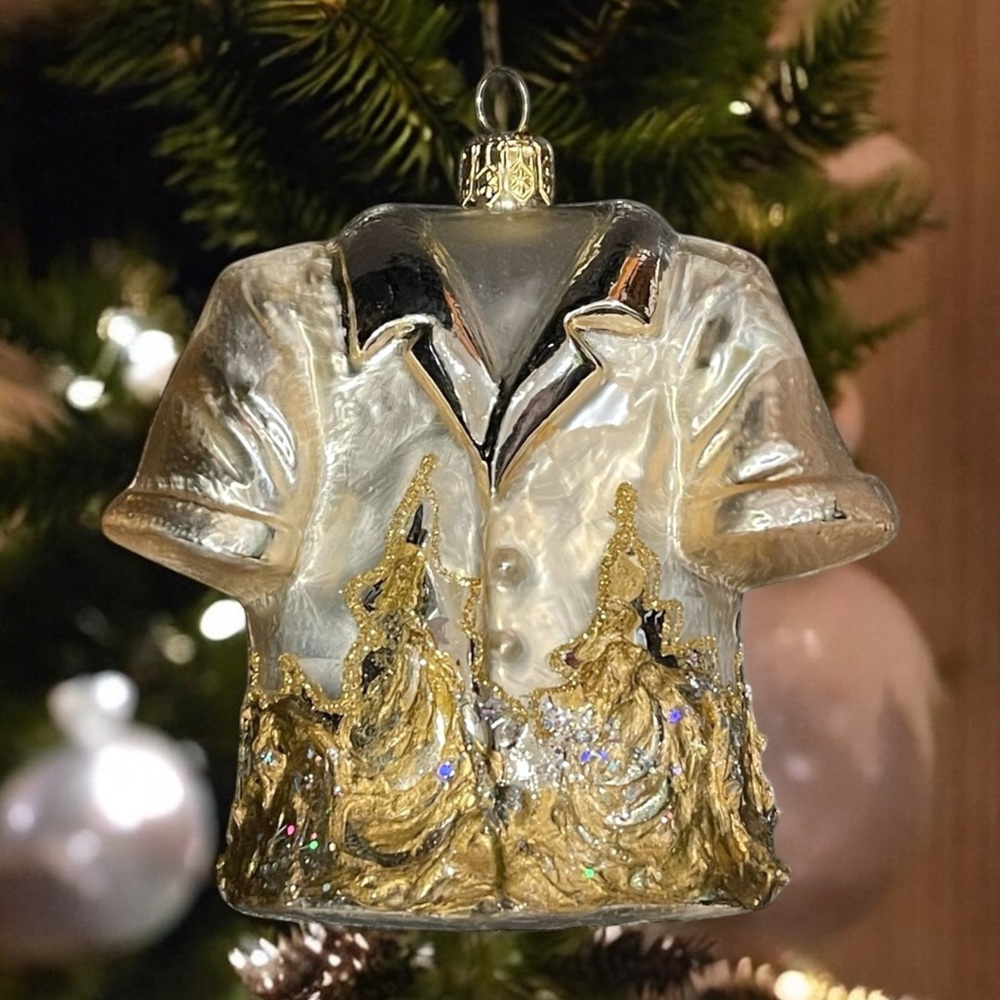 NIB Silverado Blown Glass Iridescent Glitter Blouse/Shirt Christmas Ornament